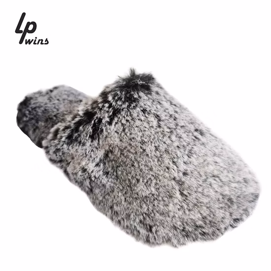 Diapositives en fausse fourrure de lapin de luxe bon marché pour dames, vente en gros de pantoufles plates en fourrure pour femmes en peluche rose diapositives en fourrure d'intérieur